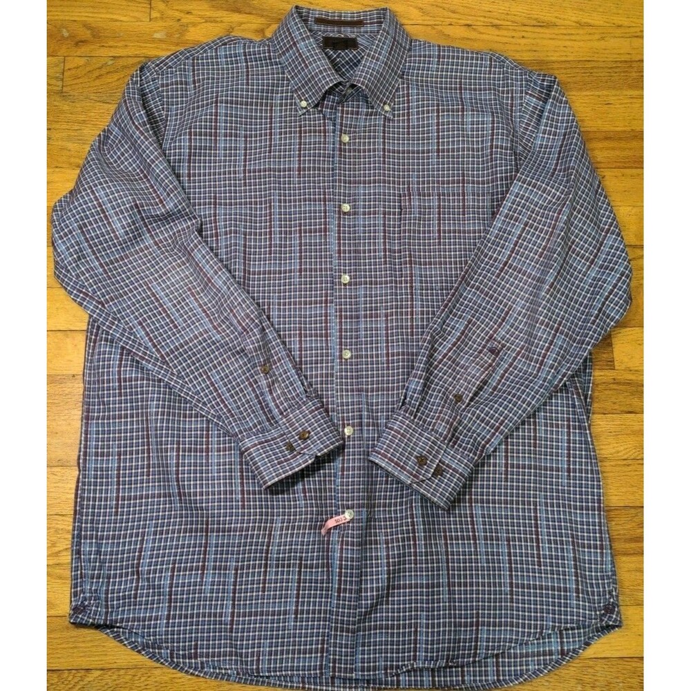 BORN Handcrafted Clothing Button Down Shirt Men's XL Purple Blue Plaid L/S